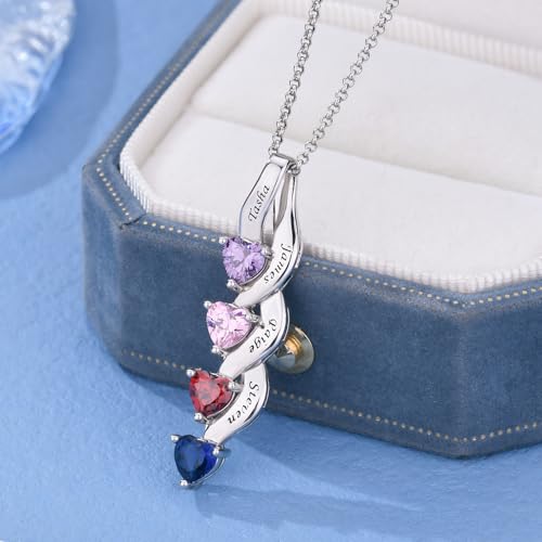 925 Sterling Silver Birthstone Necklace for Mothers with 1-6 Names Personalized Mother Necklace for Women Custom Family Pendant Necklace for Mom Grandma3