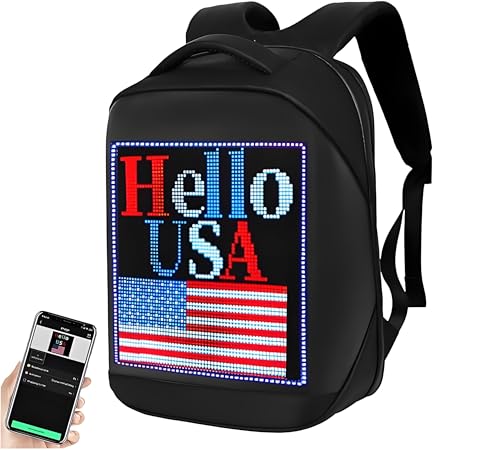 LED Display Backpack, Black, Customizable Pattern and Text, for Shopping, Travel, Cycling