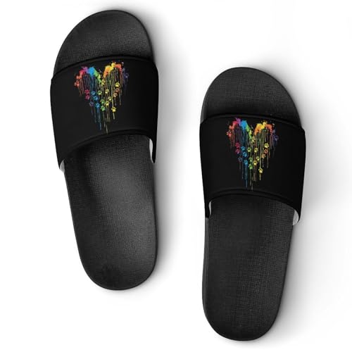 Tie Dye Colorful Dog Paw Heart House Sandals Non-Slip Bathroom Slippers Beach Summer Shoes for Men Women