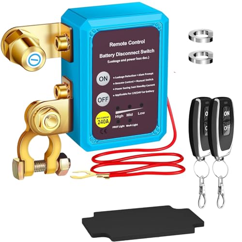 ZUSKYZU Interrupteur de batterie sans fil pour voiture, 12 V - 240 A, coupe-batterie antivol, interrupteur d'arrêt automatique pour voiture, VR, VTT, camion, bateau.
