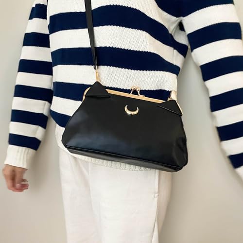 BelugaDesign Moon Cat Wallet | Crescent Ears Women Handbag Shoulder Bag | Cardcaptor Anime Faux Leather Bag | Cute Kawaii Black Crossbody Purse with Removable Strap | 12 Card Inserts 4 Pockets Clutch2