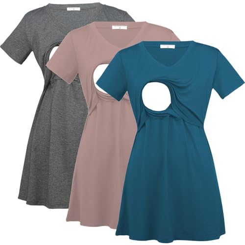 Image of Bearsland Womens 3 Packs V Neck Nursing Tops Maternity Breastfeeding Tee Shirts
