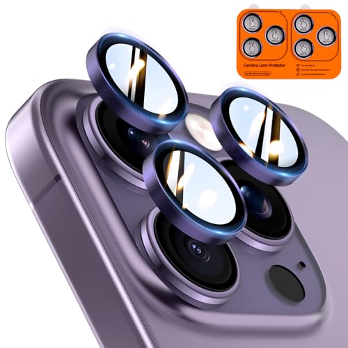 Image of TOCOL for iPhone 14 Pro Max Camera Lens Protector /iPhone 14 Pro Camera Lens Protector Tempered Glass HD Individual Scratch Resistant Cover Accessories Case Friendly 2 Pack(Purple)