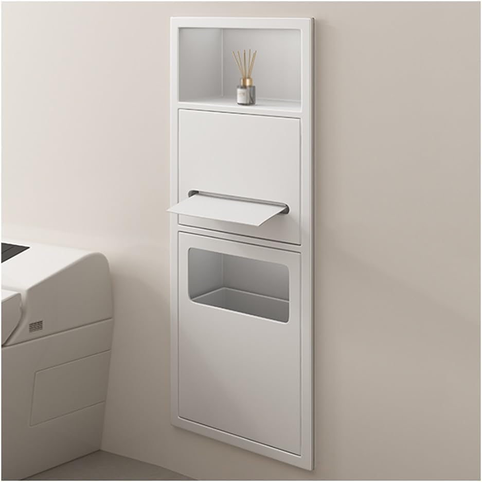 Stainless Steel Recessed Shower Shelf with Built-in Trash Bin Waterproof Wall-Mounted Bathroom Organizer Space-Saving Storage Caddy for Shower