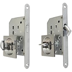 BricoShopping® Juego de manijas para puerta interior de madera corredera con cerradura de encastre, gancho de llave y trinquete ciego redondo boquilla de acero (cuadrado con llave, cromo brillante)