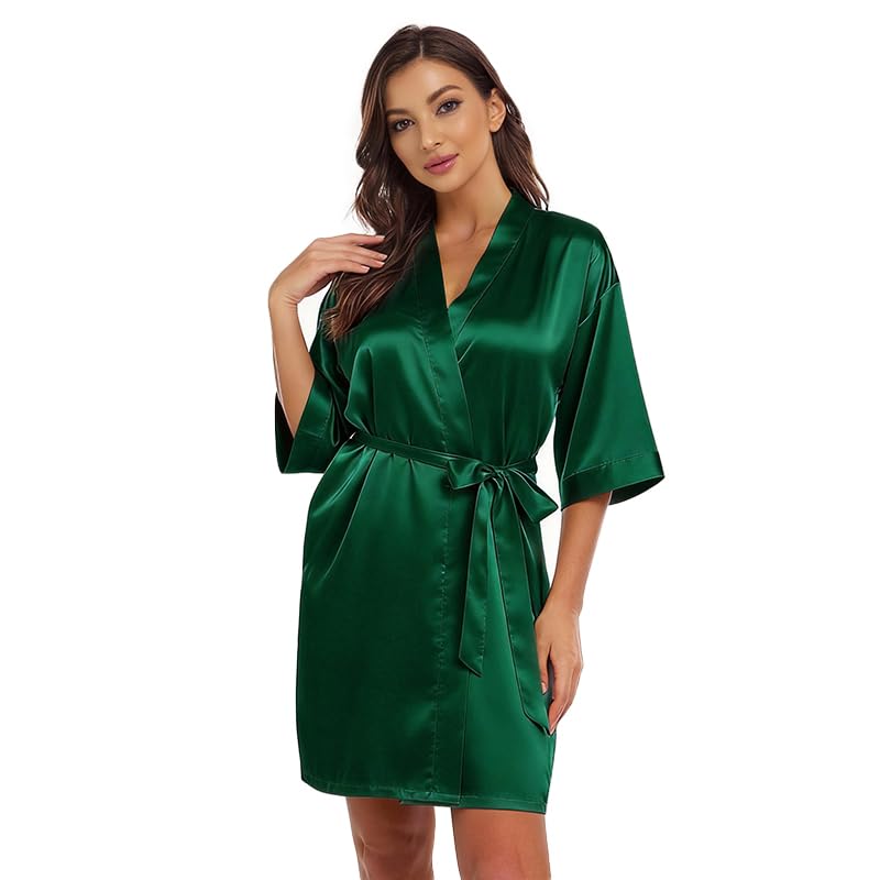 Image of Women's Bride Bridesmaid Robes Short Satin One Size Silver Rhinestones Wedding Party Getting Ready Sleepwear