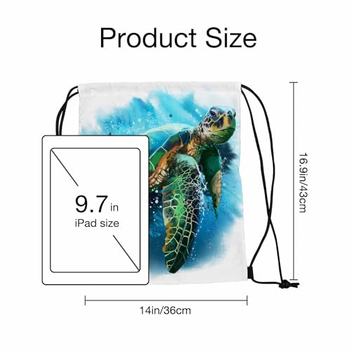 Big Sea Turtle Drawstring Bags Sports Bag Wildlife Ocean Underwater Animal Slow Swimming Draw String Back Bag Men Women Adults 14x16.9 Inch2