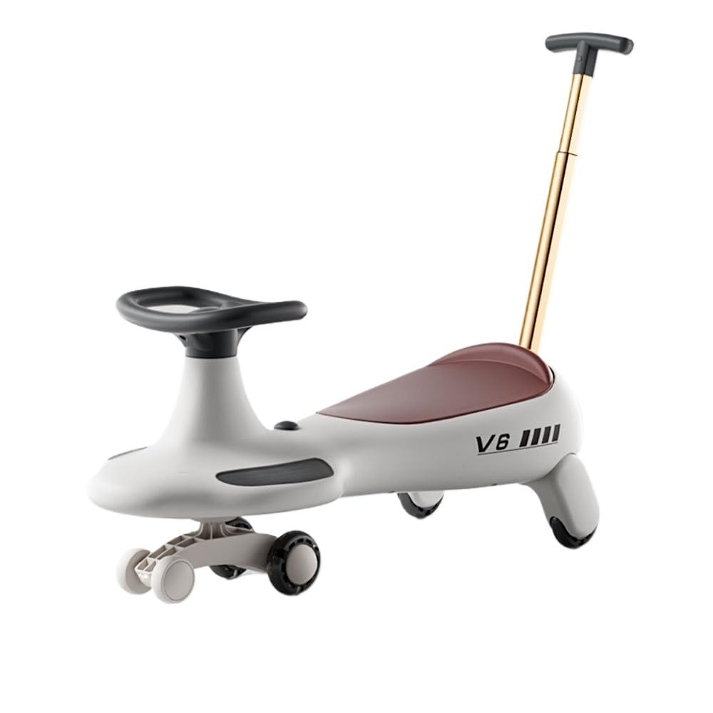 SDGBCXD Swing Car, Wiggle Car Swing With Under-Seat Storage Flashing Wheels Music Uses Twist, Turn(Gris,With Push handle)