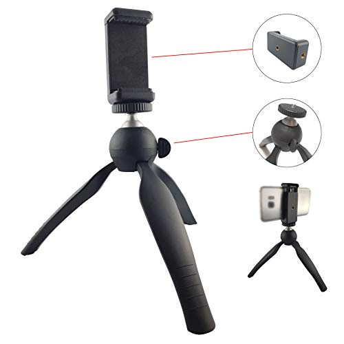 Mini Stativ mit 360 Grad Kugelkopf und Smartphone Halterung | 1/4 Zoll | Dreibein Tripod Ministativ Tischstativ Handypod für Smartphone DSLR