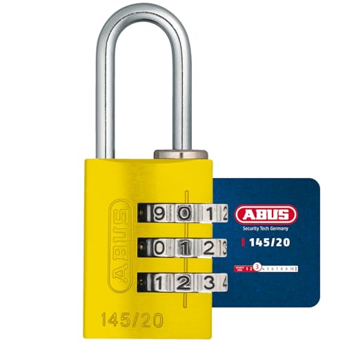 ABUS Zahlenschloss 145/20 Gelb - Kofferschloss Spindschloss u. v. m. - Aluminium-Vorhängeschloss - individuell einstellbarer Zahlencode - ABUS-Sicherheitslevel 3