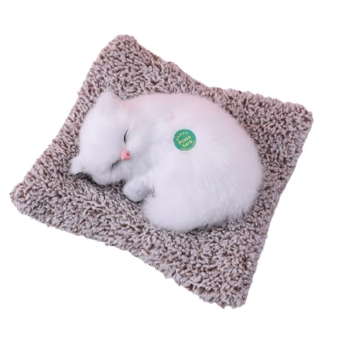 Image of FunBlast Cute Sleeping Cat Plush Toy with Meow Sound, Gift for Kids, Toy Accessories for Car Dashboard (TD-748-Full-White)