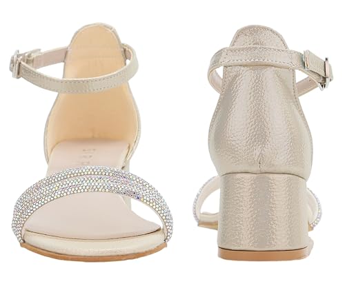 Girls' Textured Block-Heel Sandals with Rhinestone Straps – Elegant Kids Dress Shoes3