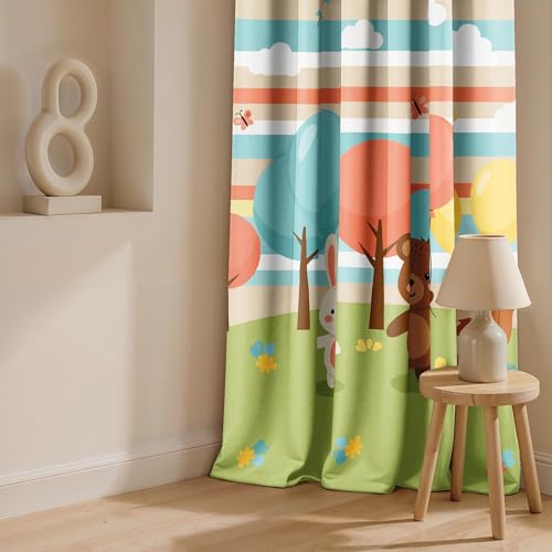 Image of Ultimate Trends Light Filtering Kids Curtain | Fairy, Dragon Castle, Safari & Jungle Animal Prints | for Kids Room Doors and Window | 7 FEET Pack of 2 |Woodland Meadow
