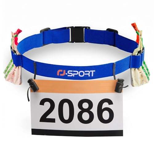 RJ-Sport Race Number Belt - Triathlon Race Belt Bib Holder with 6 Energy Gel Loops for Triathalon Marathon Running and Cycling 03 Navy One Size