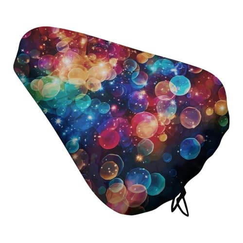 Colorful Rainbow Stars Bike Seat Cover - Universal Fit, Water-Repellent Bicycle Seat Cushion Heat Reduction Oxford Cloth, Drawstring Cushion Cover for Mountain/Road/Cruiser Bikes