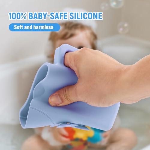 Image of Baby Bath Rinse Cup with Suctions, 100% Food Grade Silicone, Rinser to Wash Hair and Body with Easy Grip Handle