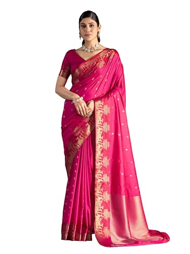 Image of MADHUHANSH Women's Cotton Silk Saree with Unstitched Blouse Piece Zari Weave and Floral Pattern | Heavy Embroidery Saree for Women | Interview Saree for Women | Readymade Blouse with Saree Set