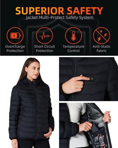 Unisex Puffer Heated Jacket - Lightweight Warm Coat with Detachable Hood and (Batteries not included).4