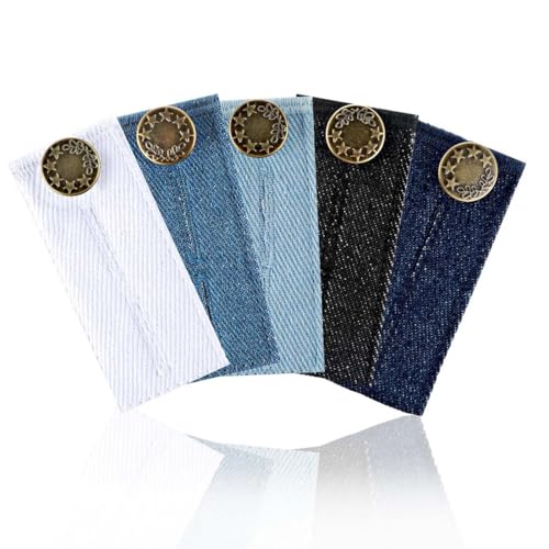 JYNXOR 5 Pcs Extensores de Pantalones de Cintura, Extensor Pantalon Embarazada, Extensores de Botones Pantalon Elástico, Ajustables Botones para Vaqueros Jeans Pantalones 8,4 x 3,5 cm (5 Colores)