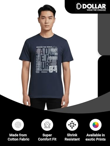 Image of Dollar Men's Pack of 1 Printed Non Zipper Round Neck T-Shirt
