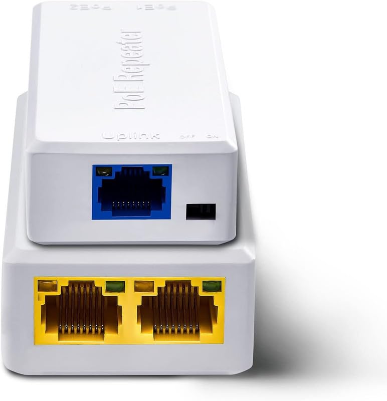 Poe Repeater, Smart Poe Extender Upto 100M Supported 2 Cameras, Cascade 2-3 Times, Poe Extension Networking Device, Supports IEEE802.3af/at, Plug-and-Play, (No External Power Required)