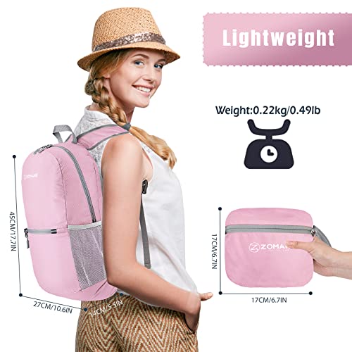 Image of ZOMAKE Ultra Lightweight Hiking Backpack 20L, Packable Small Backpacks Water Resistant Daypack for Women Men(Light Pink)