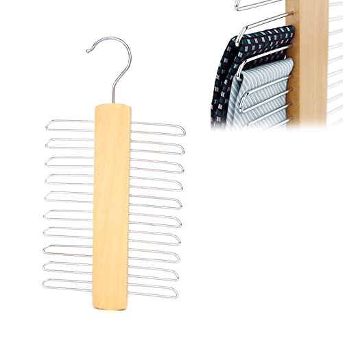 Corbatero, Colgador de Corbatas de Madera, Colgador de Corbatas, Colgador de Corbatas de Madera, Colgador de Corbatas Giratorio de 360 ​​Grados, con 20 Estantes, para Cinturón, Bufanda, Corbatas