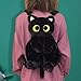 Fonowx Plüschtier Katze Rucksack, Damen Katzen Plüsch Rucksack, Niedliche Schultasche, Cute Plush Animal Cat Backpack, Plush Daypacks, Kitten Cartoon Backpack für Snack Handy Kosmetik, Schwarz