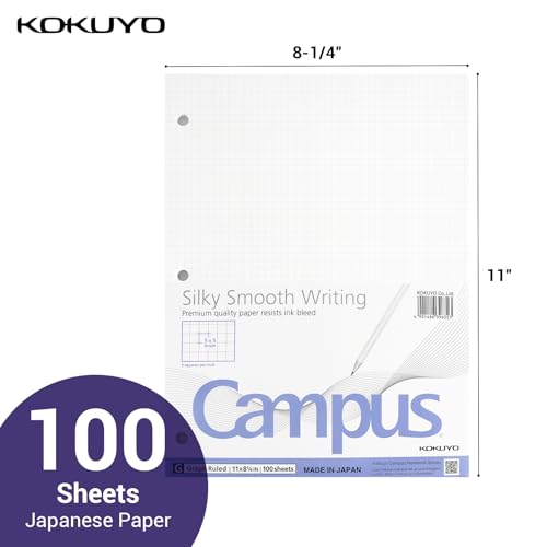 Image of KOKUYO 5x5 Graph Paper, Loose Leaf Paper 8.25 inchx11 inch, 100 Sheets, Smooth Writing Surface, Bleed Resistant Filler Paper for Math, Engineering, Art Projects (WSG-NO-887G2)