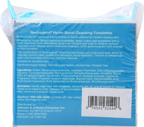 Image of Neutrogena Hydro Boost Ultra-Soft Micellar Cleansing Wipes with Hyaluronic Acid, Hydrating Makeup Remover Wipes Remove Dirt & Waterproof Makeup, Hypoallergenic, Plant-Based Cloth, 2 x 25 ct