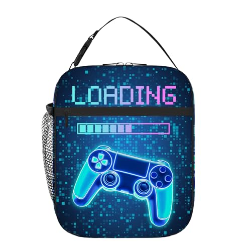 DOINBEE Gaming-Lunchbox für Jungen, Blau, Rosa, Gamer, Videospiel, isolierte Lunchtasche für Kinder, Männer, Frauen, Game-Loading Thermisch, wiederverwendbar, Lunchbox, Mahlzeit-Kühltaschen für Schule