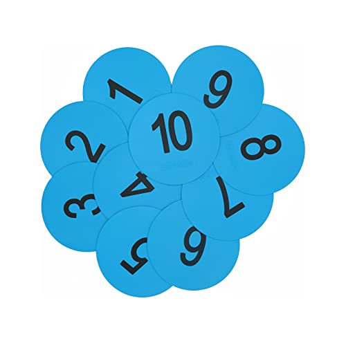 Eco Walker 6inch Numbered Spot Markers Flat Floor Spot Non-Slip TPE Material Waterproof for Field and Court Marking Fitness Agility Training Sports Games and Exercises (Blue)