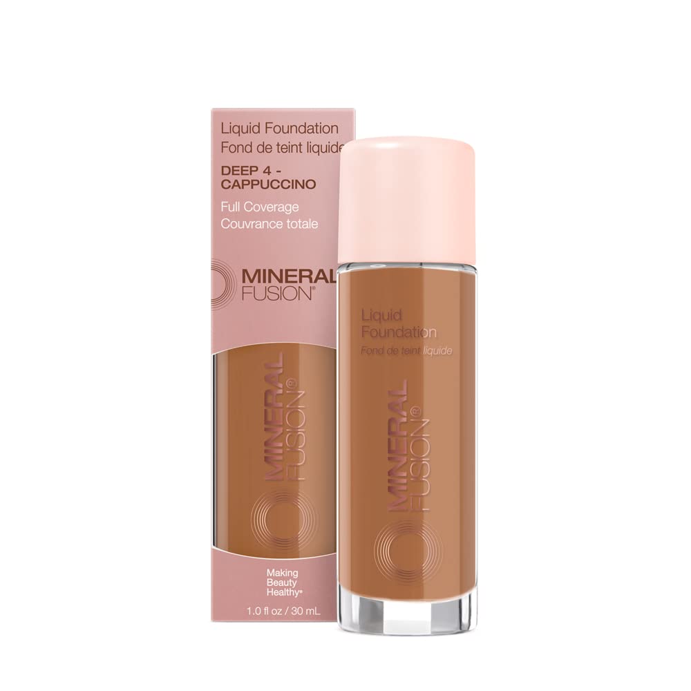 Mineral Fusion Full Coverage Foundation Liquid Foundation - Deep 4- Deep Complexion w Golden Undertones Lightweight Matte Finish