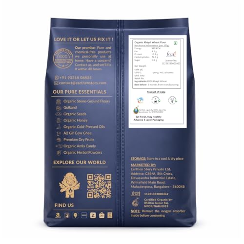 Image of Earthen Story Certified Organic Khapli Atta 4kg | Stoneground Khapli Wheat Flour | Low Gluten, High Fiber for easy digestion, Diabetic-Friendly