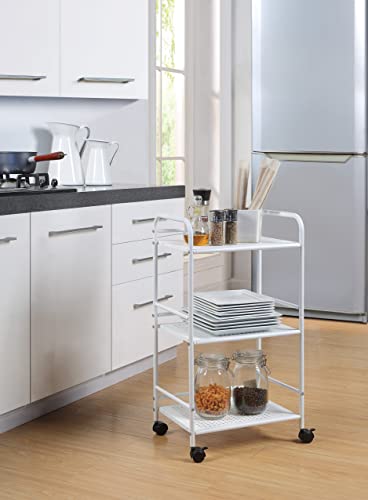 SunnyPoint 3 Tier Rolling Cart - Minimalist Style (White)