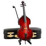 Dselvgvu Miniatur-Kontrabass aus Holz mit Ständer, Bogen und Etui, Mini-Musikinstrument, Kontrabass, Nachbildung, Sammlerstück, aufrechter Bass, Modell, Heimdekoration, Display, Ornament (14,4 x 5,5 x