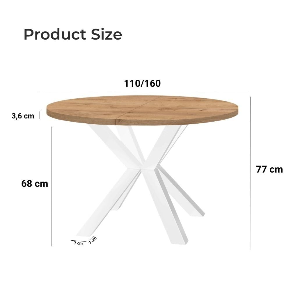 Runder Ausziehbarer Tisch für Esszimmer RAL mit Holzbeinen, Skandinavischer Stil, Durchmesser Varianten von : 90 bis 220 cm (Eiche Craft Gold, 110/160 cm)