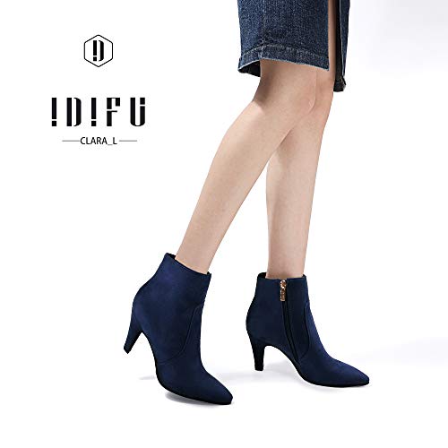 IDIFU Women's CLARA-Z Pointed Toe High Heel Ankle Booties Zipper Buckle Strap Short Boots2