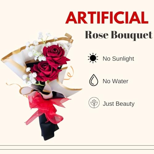 Image of SATYAM KRAFT 6 Pcs Artificial Flower Bouquet for Him Her Girlfriend Boyfriend Wife Husband | Romantic Decor for Anniversary, Wedding, Birthday, Home Decor (Rose Bouquet)