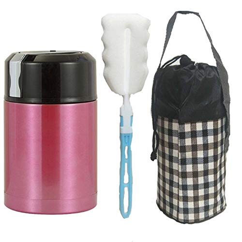 Preisvergleich Produktbild Thermisches Isolierfutterglas, Edelstahlflaschen für warme Speisen / Thermische Suppenflasche für Kinder, Baby Isolierbehälter für das Mittagessen mit Isolationsbeutel (1000ML),Pink