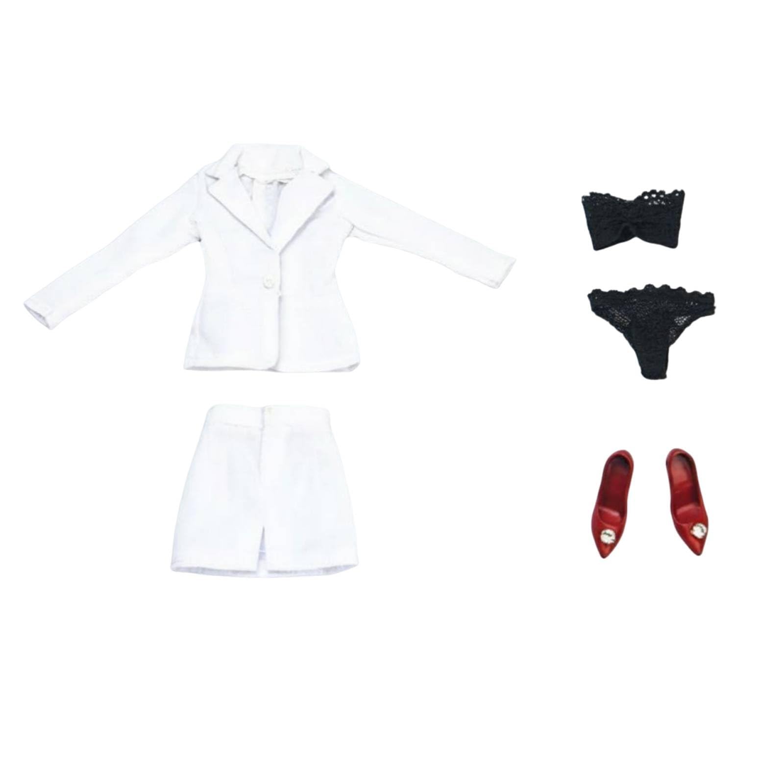 Traje de Oficina para Mujer Combinado con Falda Lencería y Zapatos con Material Textil Alta Visual Adecuado para Coleccionistas y Escenarios Empresariales en Miniatura, Blanco