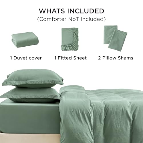 Image of Bedsure Duvet Cover King Size with Fitted Sheet - 4 Pieces Prewashed Cotton-Like Polyester Extra Soft Bedding Set, Includes 1 Duvet Cover 104x90 Inches, 2 Pillow Shams, 1 Fitted Sheet, Sage Green