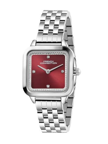 Image of French Connection Bijou Carre | Analog Display | Maroon Sunray Dial | Stainless Steel Strap | Watch for Women - FCN0217MSM