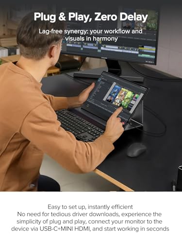 undefined EVICIV Portable Monitor Touchscreen 15.6 FHD 1080P IPS 10-Point Touch Screen Monitor & Speakers, HDMI USB C Eye-Care Travel External for Laptop Computer PC Phone Switch, VESA & Smart Cover の商品画像 2