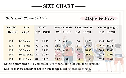 Ebifin Girls Casual Short/Long Sleeve T Shirts Crewneck Tunic Tops Kids Button Striped Tee Blouses Size 4-15 #TOP4