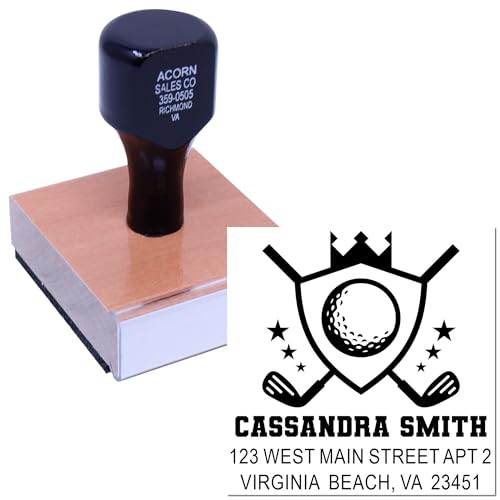 Image of Golf Champion Crest, Champion Crest Rubber Stamp - Personalized 3-Line Inked, Standard 1-5 /8 Square Wood Handle, for Enthusiasts & Sports Memorabilia Collectors, Made to Order