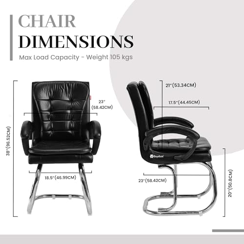 Image of GOYALSON Leatherette Double Cushion Office Guest Chair Sleek, Comfortable Seating for Visitors in Lobby, Reception (2, Black, Double Pipe Chrome Steel Frame)