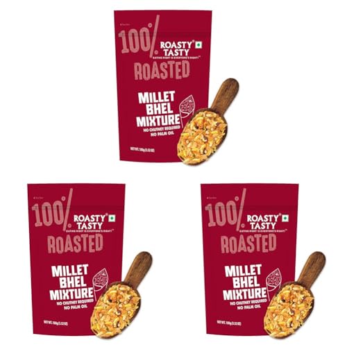 Image of Roasty Tasty Millet Bhel Mix | Ready-to-Eat Healthy Bhel Snack - No Chutney Required | Roasted Namkeen with Millets, Chana & Spices | High Fiber | No Onion No Garlic Bhel Namkeen | 100g x 9 Packs | Instant Bhel Mix