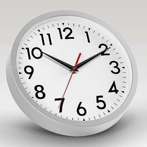 Image of DAXSMY 12 Inch Wall Clock Battery Operated Silent Non Ticking Analog Modern Decorative for Office Kitchen Outdoor Living Room Classroom Bedroom Bathroom School(Silver)