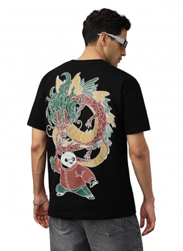 T-shirt Kung Fu Panda Po noir oversize en coton pour homme par The Souled Store